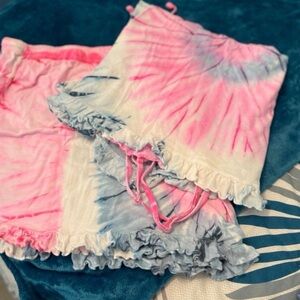 Just Love Pink & Blue Tie-Dye Ruffle Sleep Set